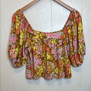 Billabong Beach Daze Puff Sleeve Cropped Top S